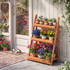 3-Tier Foldable Plant Stand with Slatted Shelves and Fir Wood Frame-Orange - Gallery View 1 of 10