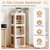 3-tier corner bookshelf in white with translucent panels, maximizing storage and featuring a 360° rotating design for.