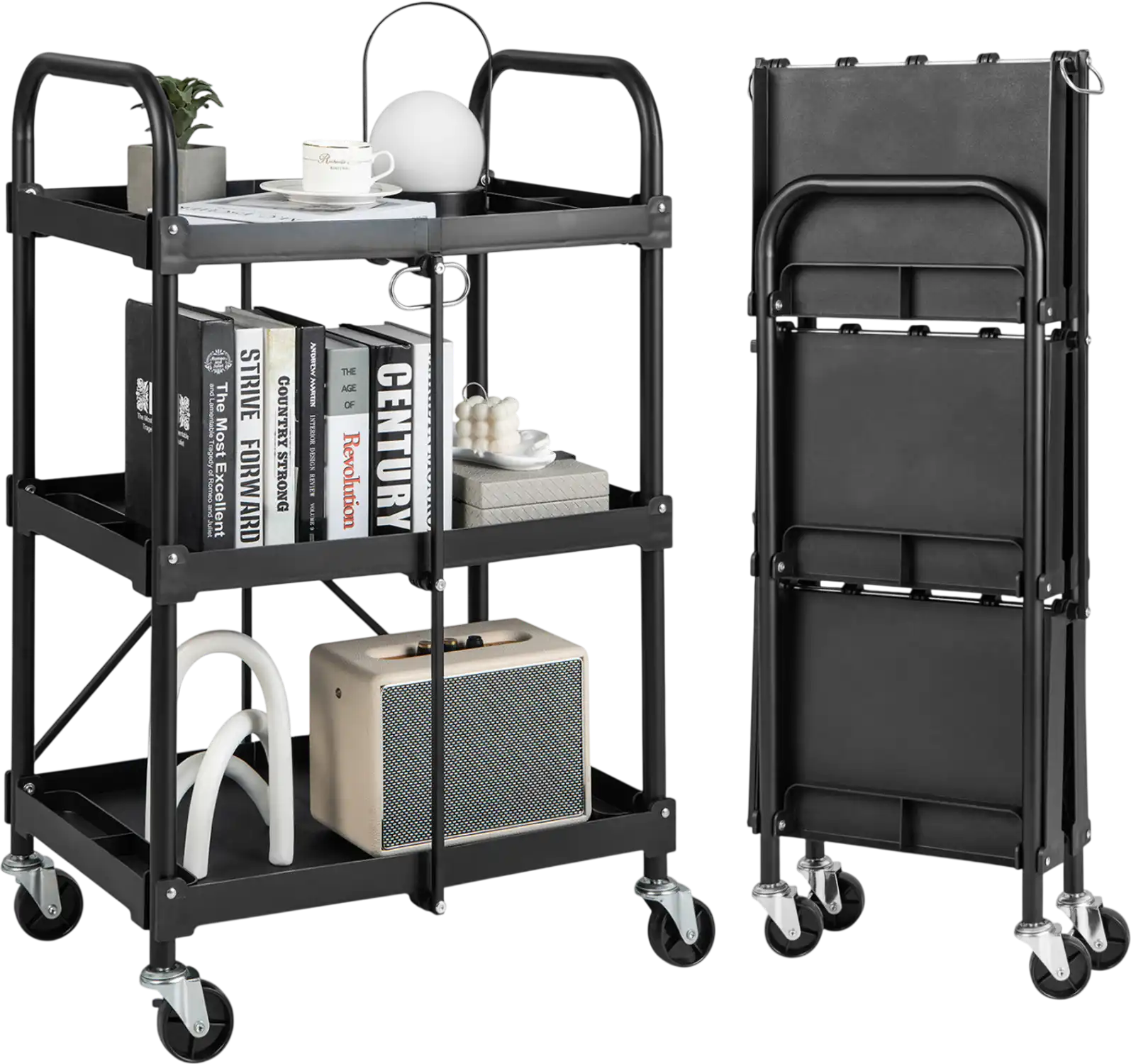 Costway 3-Tier Folding Trolley Cart w/ Universal Wheels Heavy Duty 35303298 New