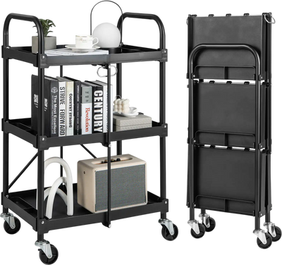 Costway 3-Tier Folding Trolley Cart w/ Universal Wheels Heavy Duty 35303298 New