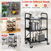 3-tier folding trolley cart in black with universal wheels, ideal for kitchen, garage, or office storage and organization.