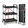 3-tier folding utility cart with swivel wheels, heavy-duty frame, and tool-free assembly, perfect for efficient storage and transport.