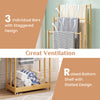 Three-tier bamboo towel rack with ample hanging space and a raised slatted shelf for effective drying and storage.