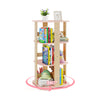 3-tier pink toddler book rack with 12 sectors, 360° rotation, ideal for kids' rooms and easy access to books and toys.