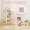 3-tier pink toddler book rack with 12 sectors, 360° rotating design for easy access and space-saving in kids' room.