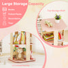 3-tier pink toddler book rack with 12 compartments, ideal for storing books and toys in kids' rooms or kindergartens.