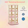 3-tier pink toddler book rack with 12 sectors, 360° rotation for easy access, ideal for kids' rooms or kindergartens.