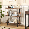 3-tier freestanding bookshelf in rustic brown with metal frame, ideal for storage and display in living rooms.