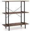 3-tier freestanding bookshelf in rustic brown with a durable metal frame, perfect for storage and display in the living room.