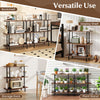 3-tier freestanding bookshelf in rustic brown with metal frame, ideal for storage, display, or as a plant stand.