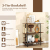 3-tier freestanding bookshelf in rustic brown with a metal frame, ideal for displaying books and decorations in the living room.