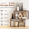 Freestanding 3-tier geometric bookshelf in brown wood, ideal for organizing books and decorations in modern spaces.