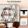 3-tier geometric bookcase in rustic brown with S-shaped hooks, ideal for wall mounting in living room decor.