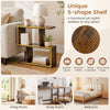 Unique S-shape bookshelf in brown, made of engineered wood, perfect as a side table or display shelf for any room.
