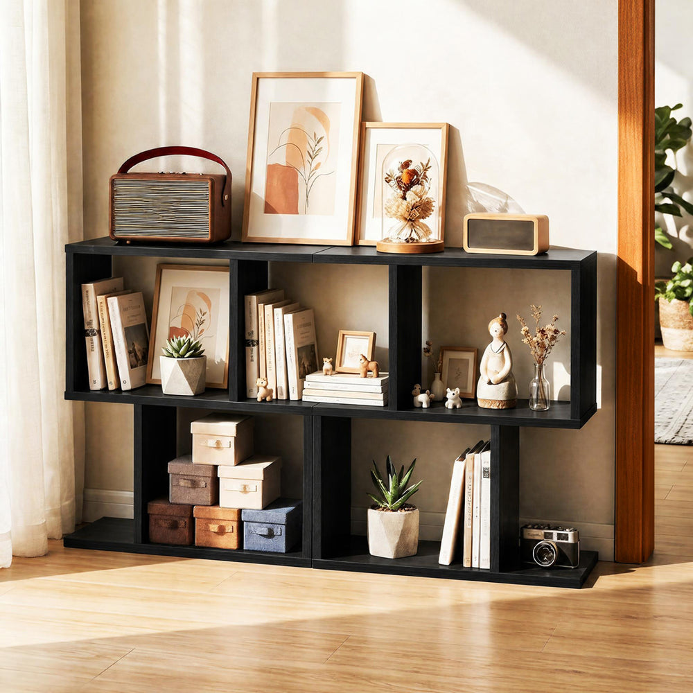 3-Tier Geometric Bookshelf Freestanding Display Shelf Side Table Set of 2-Black - Gallery View 1 of 8