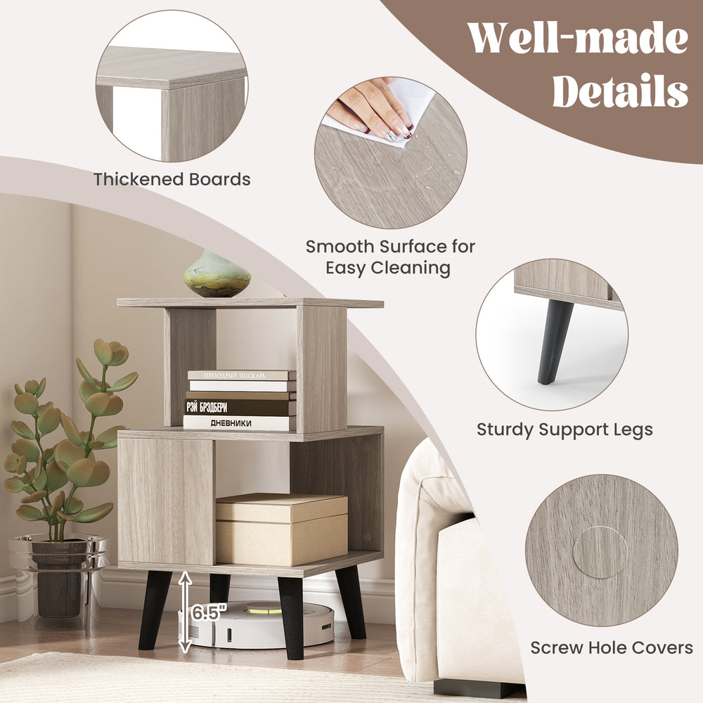 3-tier geometric bookshelf set of 2 with open storage shelves, sturdy boards, and elevated legs for easy cleaning.