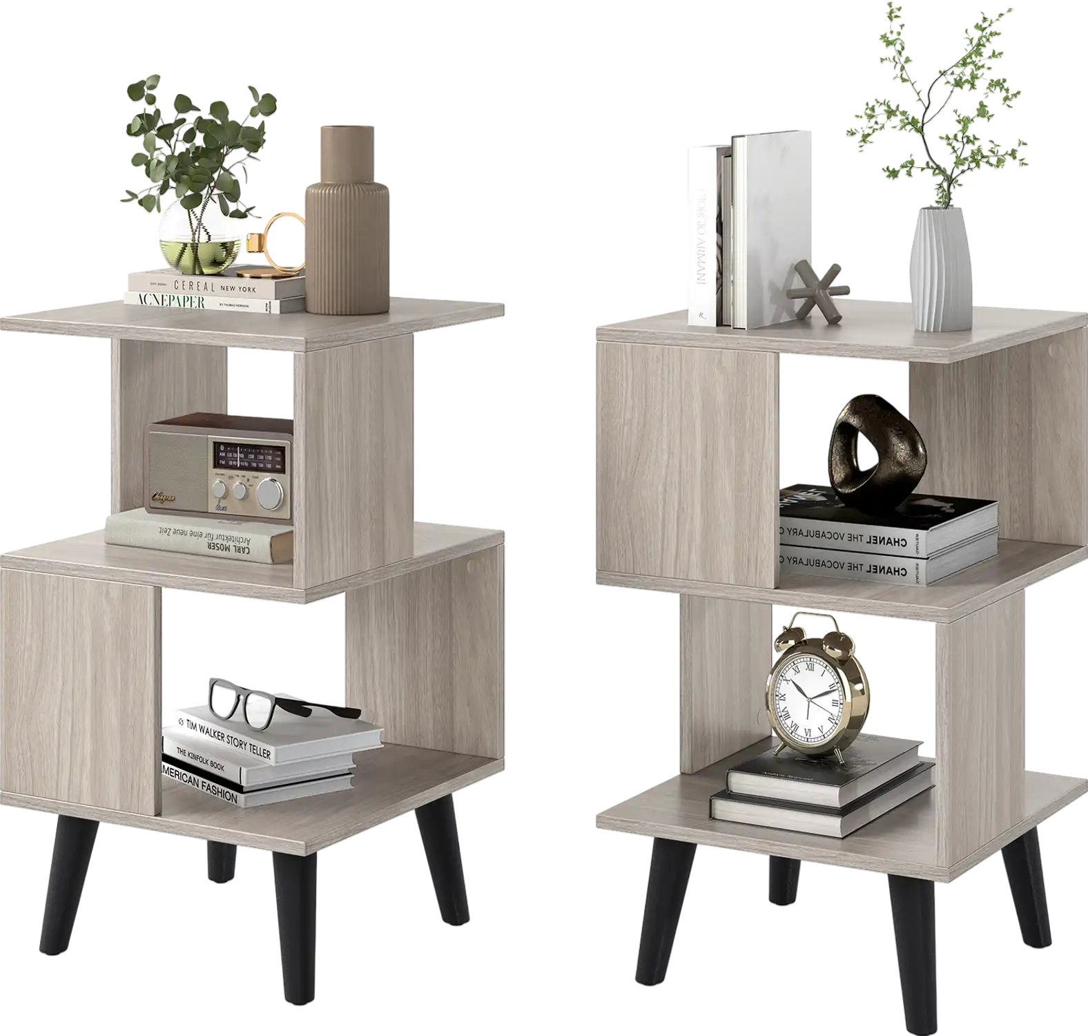 Costway 3-Tier Geometric Side Table Bookshelf Set of 2 Open Storage Shelves 812563947 New