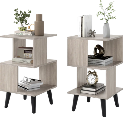 Costway 3-Tier Geometric Side Table Bookshelf Set of 2 Open Storage Shelves 812563947 New