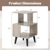 3-tier geometric bookshelf showcasing dimensions, crafted from sturdy boards, ideal for organizing books and decor.