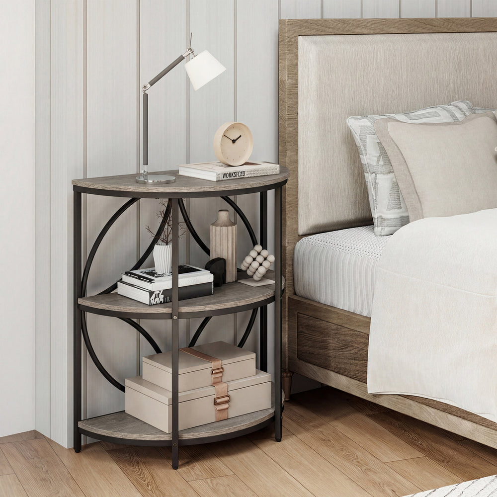 3-Tier Half Round End Table with Study Metal Frame for Living Room-Gray - Gallery View 1 of 11