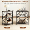 3-tier half round end table in gray with metal frame, featuring geometric design and ample storage for living room use.