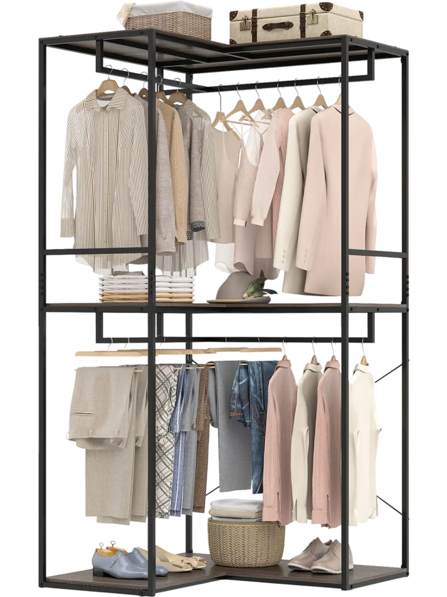Costway Heavy Duty 3-Tier Clothes Rack Wardrobe w/ 3 Shelves & 2 Hanging Racks 98855438 New
