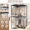 3-tier heavy duty clothes rack with 2 hanging racks and 3 shelves for organized storage of clothes and accessories.