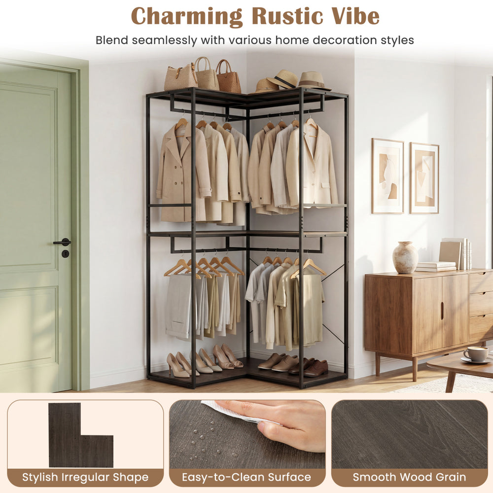 3-tier heavy-duty clothes rack featuring 2 hanging racks and 3 shelves, perfect for stylish organization in any space.