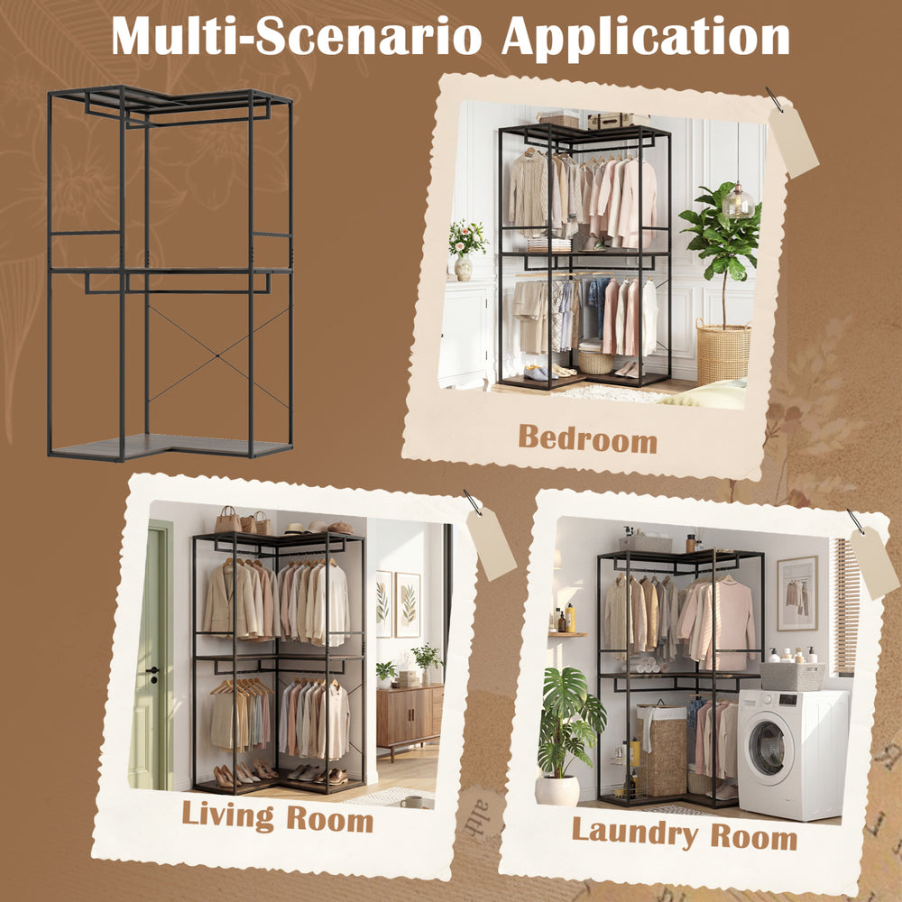 3-tier heavy duty clothes rack with shelves and hanging racks, ideal for bedroom, living room, or laundry room.