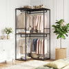 3-tier heavy duty clothes rack with 3 shelves and 2 hanging racks, ideal for organizing clothing in stylish spaces.