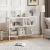 3-tier horizontal cubby bookshelf in white features open shelves for books and decorations, perfect for living rooms or offices.