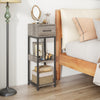 3-tier tall plant stand with drawer in gray, featuring open shelves for plants and anti-tipping devices for safety.