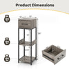 3-tier tall plant stand with drawer in gray, featuring open shelves and anti-tipping devices for safety and stability.