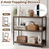 3-tier industrial bookshelf in rustic brown with wooden shelves and metal frame, featuring anti-tipping devices for.