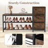 3-tier industrial shoe bench in rustic brown with 3 removable drawers and sturdy metal frame, ideal for entryways.