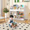 3-tier white kid's bookshelf with display rack and compartments, promoting organization and reading habits for children.