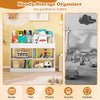 3-tier kid's bookshelf toy storage organizer in white with display rack and 4 compartments for books and toys.