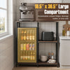 3-tier kitchen baker's rack in rustic brown with large compartment for mini fridges, ideal for kitchen or office use.
