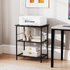 3-tier black kitchen serving cart with sturdy metal construction, featuring shelves and hooks for versatile storage.