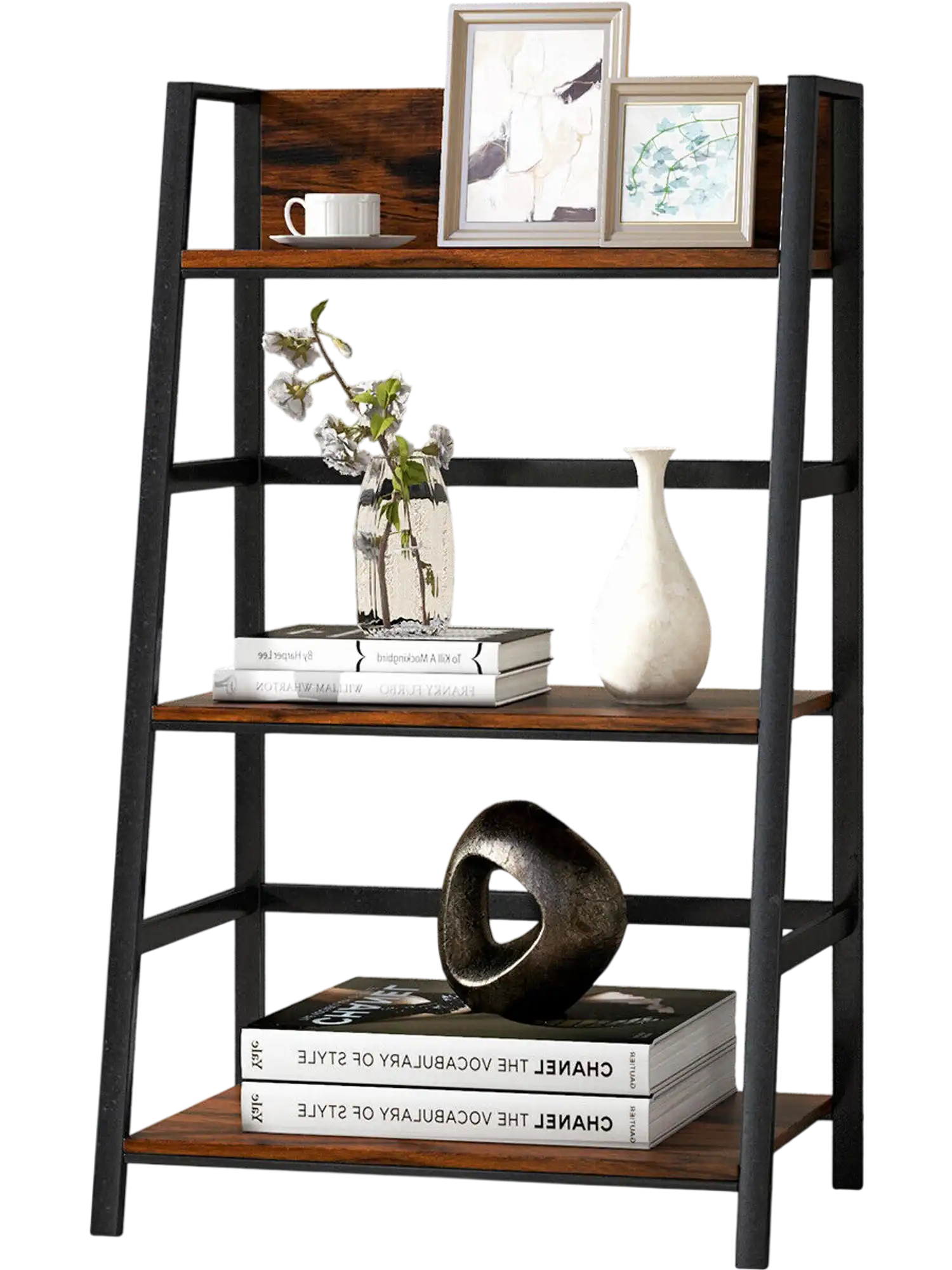 Costway 3-Tier Industrial Ladder Bookshelf Metal Frame 35826719 New