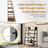 3-tier ladder industrial bookshelf with metal frame, featuring open shelves and anti-toppling device for stability.