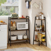 3-tier ladder shelf and corner shelf set in rustic brown with metal frame, ideal for kitchen or living room storage.