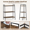 3-tier ladder shelf and corner shelf set in rustic brown with metal frame, perfect for stylish storage in any room.