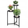 Three-tier metal plant stand with a rustproof finish, designed for indoor or outdoor use, perfect for corner displays.