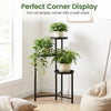 3-tier metal plant stand in black, showcasing potted plants, ideal for corner display in indoor or outdoor spaces.
