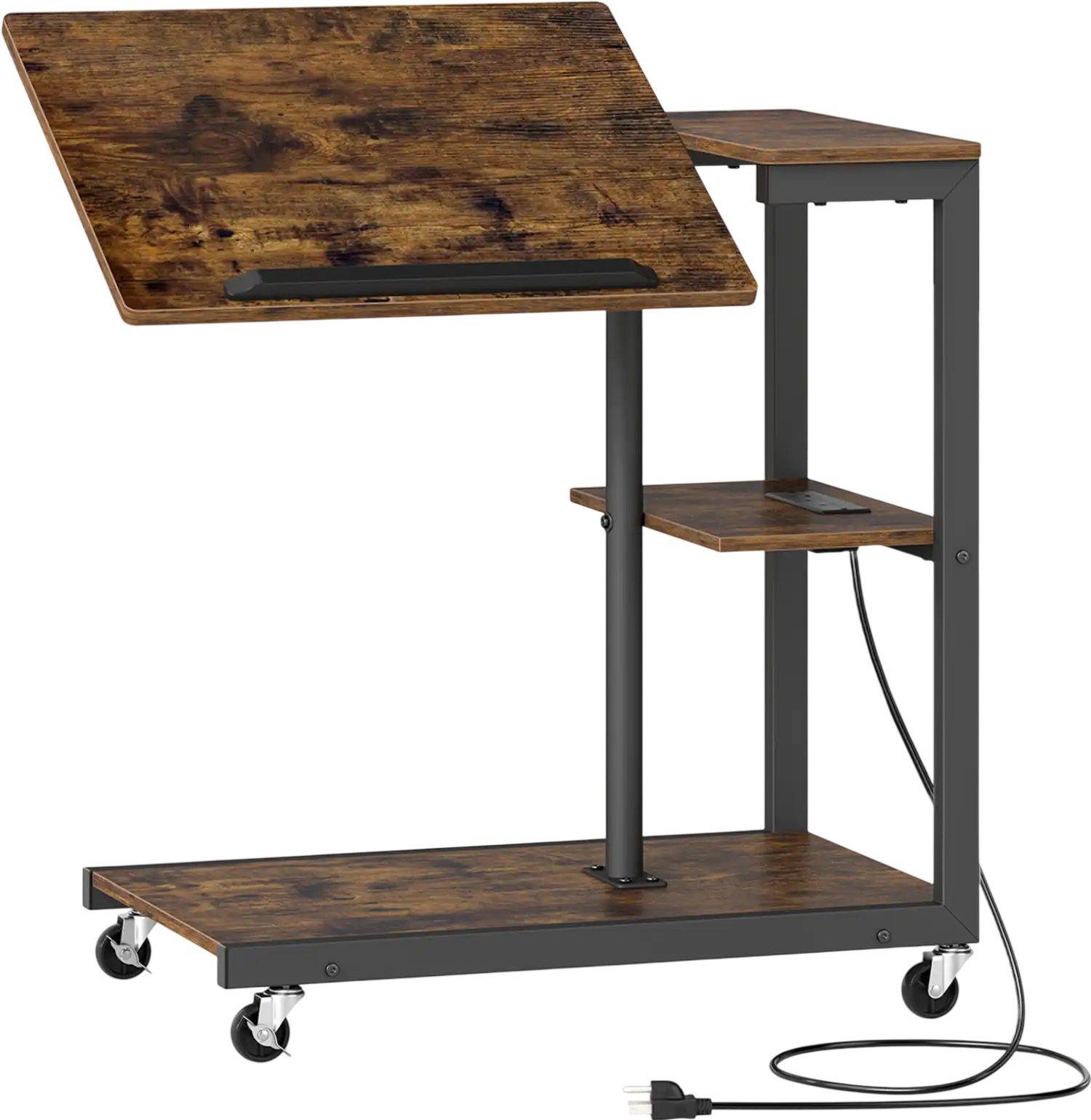 Costway 3-Tier Mobile C-Shaped Couch Side Table w/ Tiltable Top 56298350 New