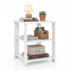 White 3-tier modern nightstand with open storage shelves, perfect for compact areas in living room or bedroom.