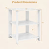 3-tier modern nightstand in white with open storage shelves, measuring 16" x 16" x 19", ideal for compact spaces.