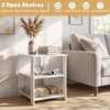 White 3-tier modern nightstand with open storage shelves, ideal for compact areas in living room or bedroom.