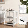 White 3-tier modern nightstand with open storage shelves, featuring anti-slip foot pads for stability and floor.